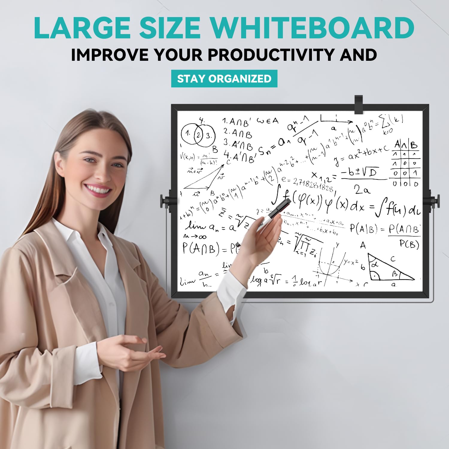 Biała tablica suchościeralna, magnetyczna tablica biurkowa Cazeyoo 40 x 30 cm ze stojakiem, 10 markerami, 4 magnesami i 1 gumką, przenośna dwustronna biała tablica do rysowania dzieci, biura, domu