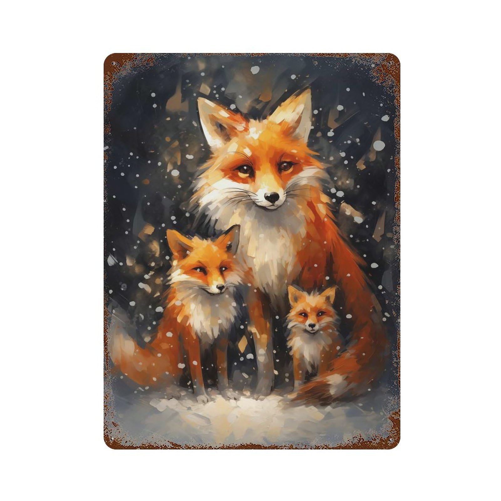 Retro Metal Sign with Fox Christmas Family Design 15.7"x11.8", for Living Room, Hallway And Home Decor, Farmhouse Wall Decor