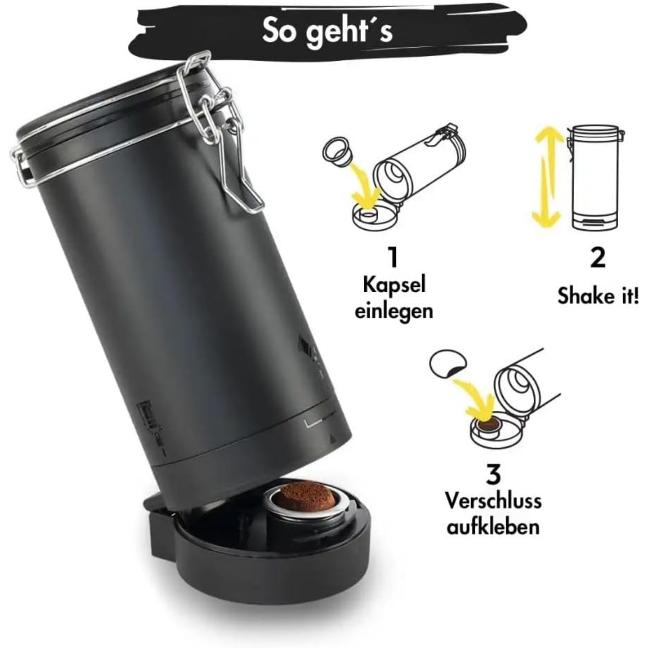 CAPS ME - Kompletny Zestaw Wielokrotnego Użytku do Nespresso Original (1 Shaker + 3 Kapsułki ze Stali Nierdzewnej + 48 Papierowych Pokrywek + Kawa Premium) - Ekonomiczny i Ekologiczny