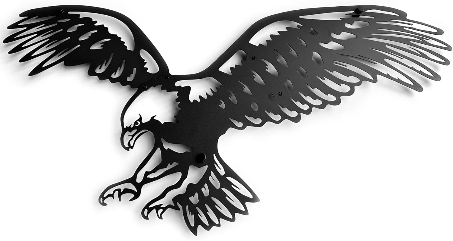 Tegik Bald Eagle Metal Wall Art Outdoor Décor, Black Metal