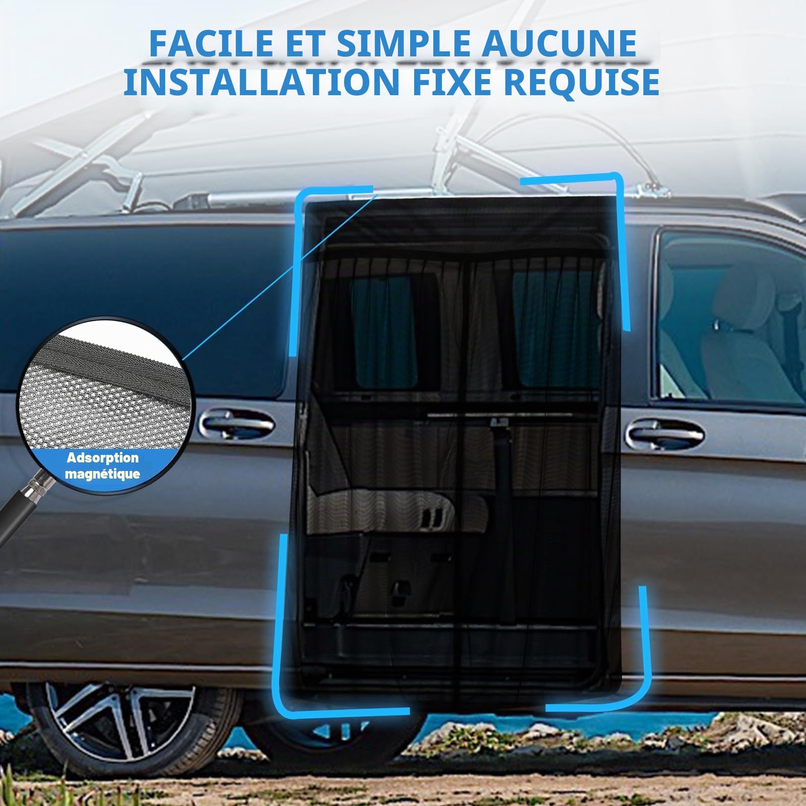 Moustiquaire pour Porte Latérale de Voiture Remplacement pour Mercedes-Benz Viano/Vito/V-CLAS/Marco Polo, Moustiquaire Magnétique Monocouche, Insectes Respirants pour Camping Plein Air