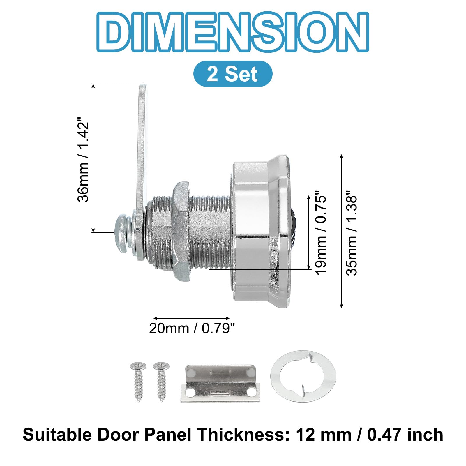 PATIKIL Combination Cam Lock 2 Pcs Zinc Alloy Keyless 3-Digit Password File Cabinet Lock 13/16" Cylinder Chrome Finish Security Lock with Screw for Drawer Cupboard Silver - Image 2