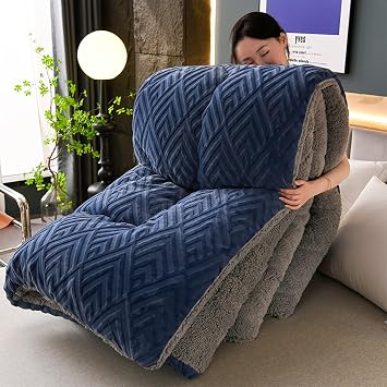 Super Warm Double-Sided Velvet Lambswool Quilt Plush Comforter, Lamb Cashmere Warm Quilt Core, Thickened Double-Sided Plush Comforter, Thick Wintering Warm QuiltBlue,59x79in8lb
