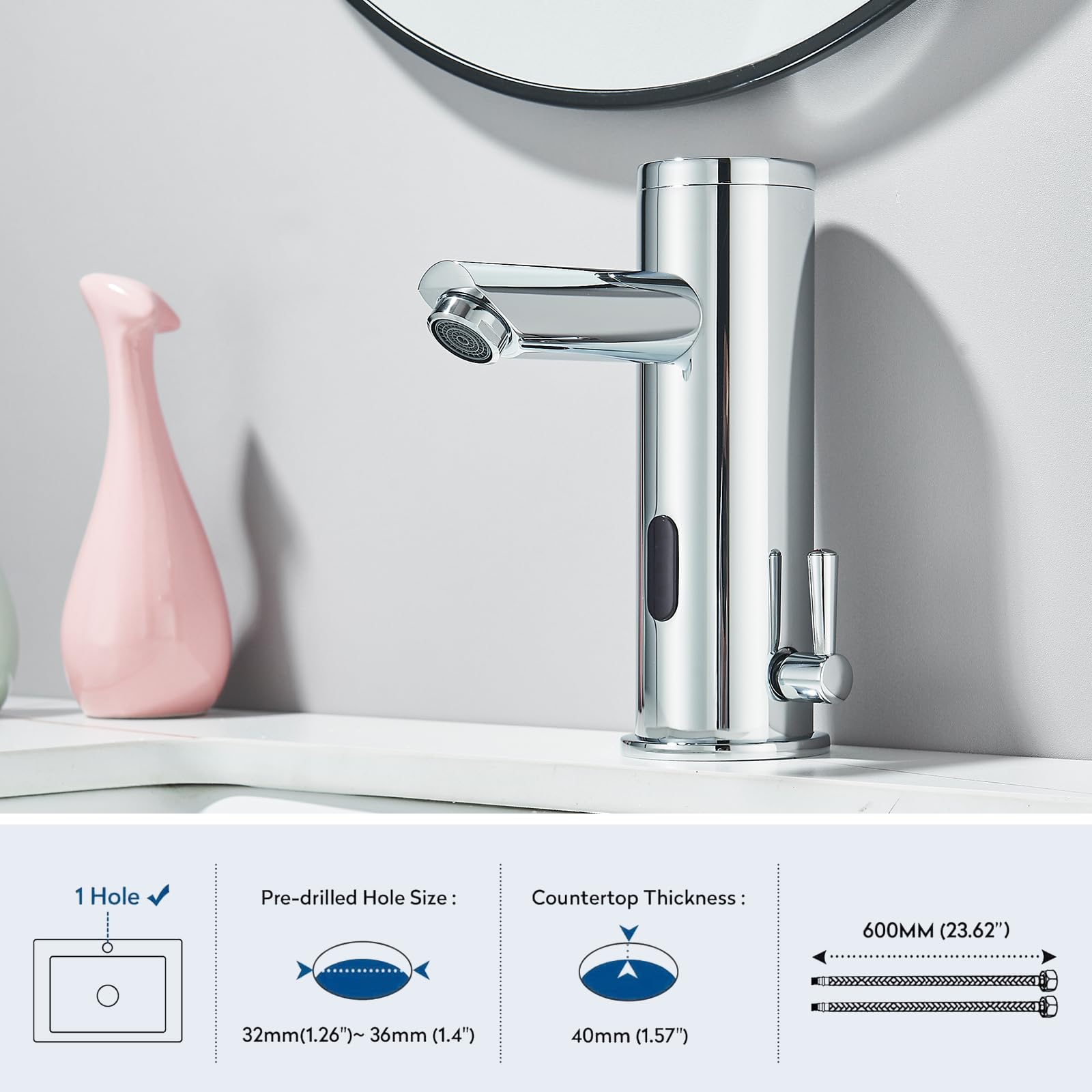 Sensore a infrarossi Rubinetto Bagno Cromo, Automatico Sensore Miscelatore Miscelatore Bagno Schermo Calda Acqua Fredda Miscelatore Rubinetto Rubinetto Lavello