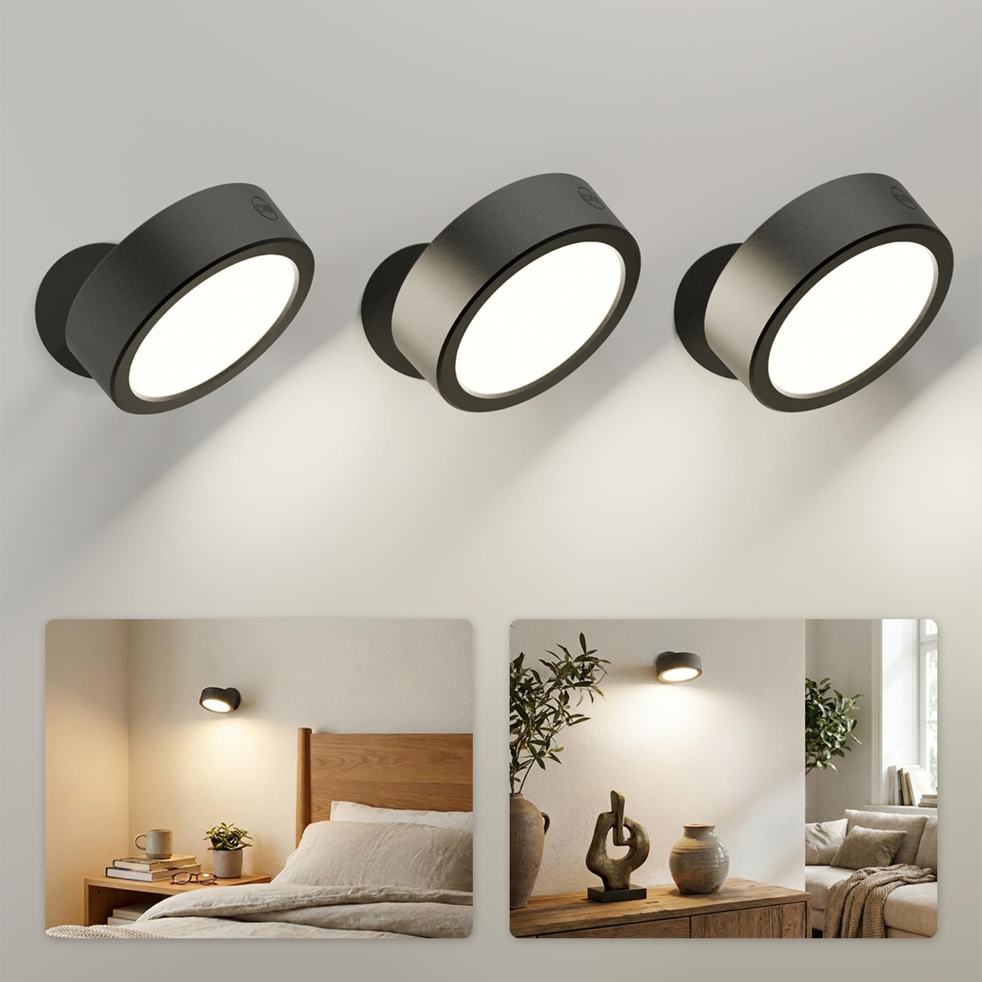 Photo 1 of EZVALO Rechargeable LED Wall Sconce, 360° Rotatable, 3 Color Temps