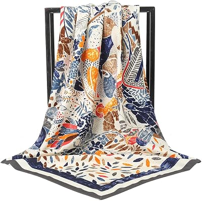 QYMY Womens Silk Feeling Square Scarf Shawls and Wraps Hair 35x35 Inches (Graffiti blue), XSZ-ty, 90*90cm
