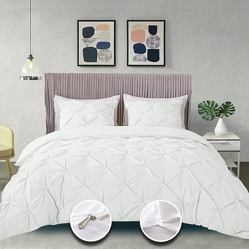 Juego de funda de edredón decorativa de algodón egipcio de 800 hilos, tamaño Super King de 108 x 98 pulgadas, 3 piezas, cierre de cremallera y lazos