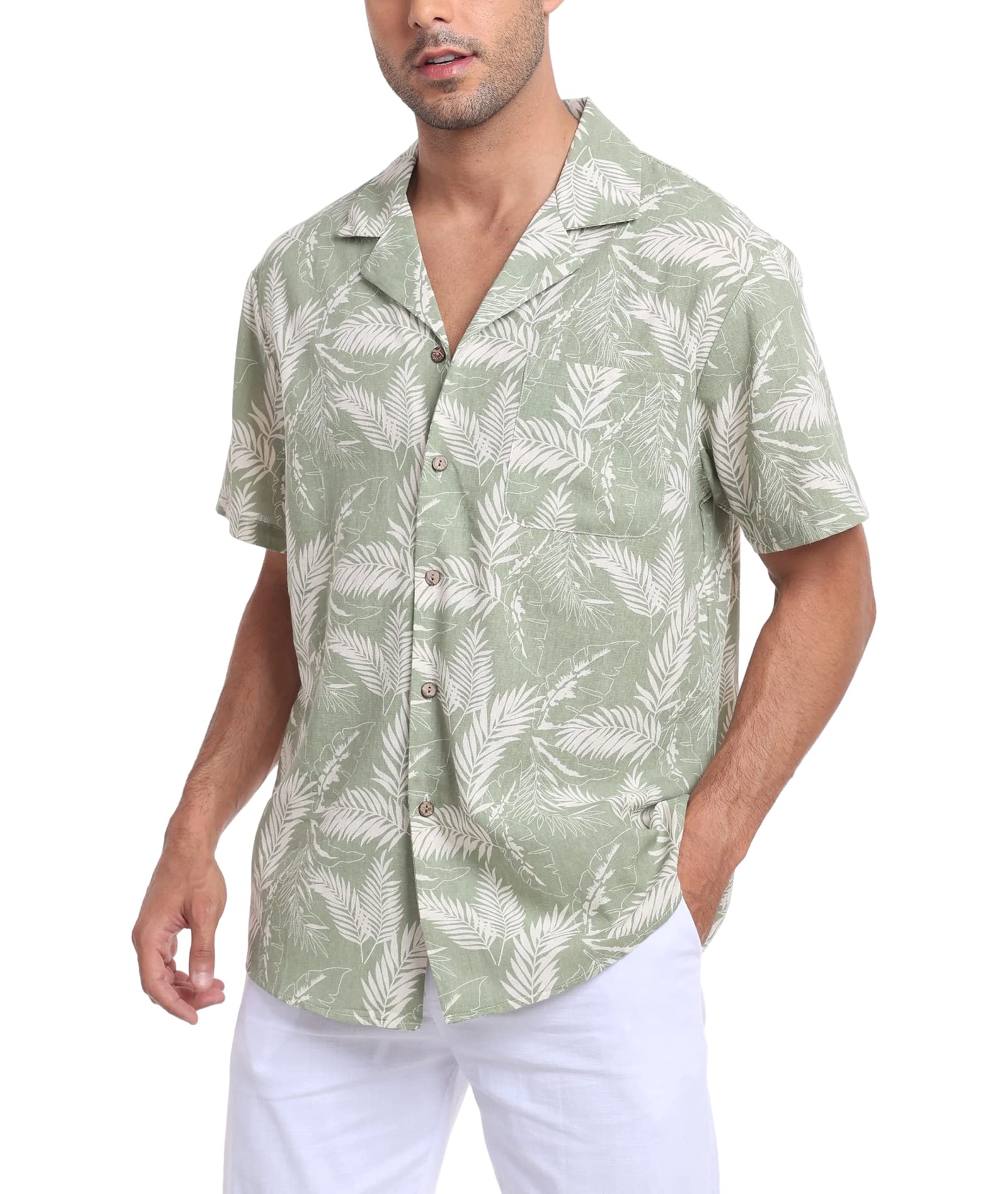 Timuspo Camisas hawaianas para hombre, diseño floral, línea de algodón, ajuste casual, manga corta, con botones, para verano, vacaciones, festivales, fiestas en la playa