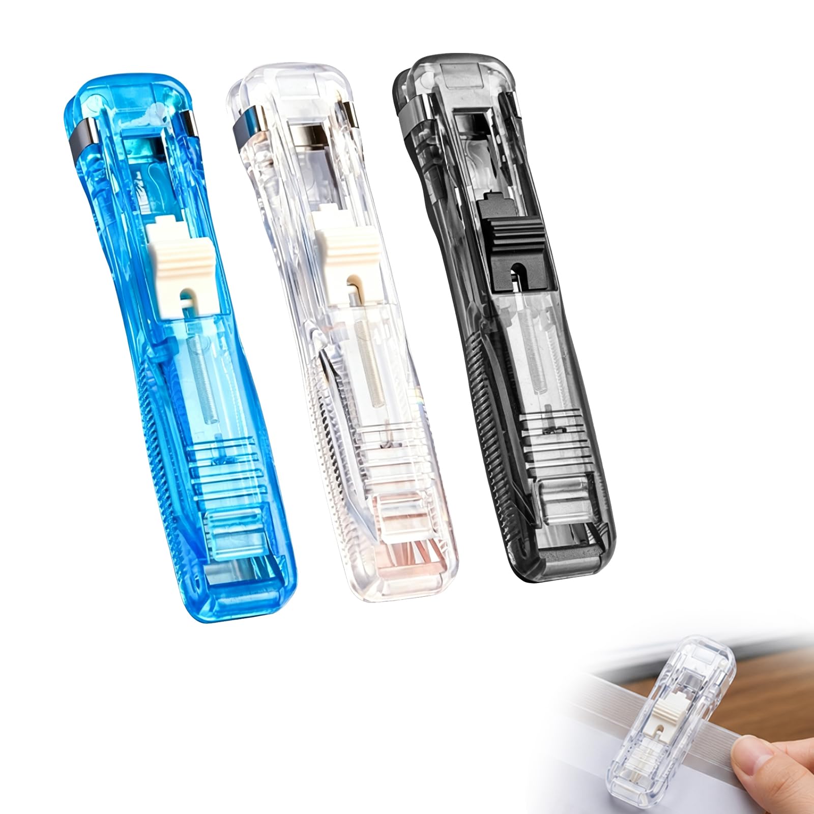 Shentu 3-Pack Handheld Clam Clip Dispenser,Colour-Coded Desk Document Organiser Storage for Office Home and School