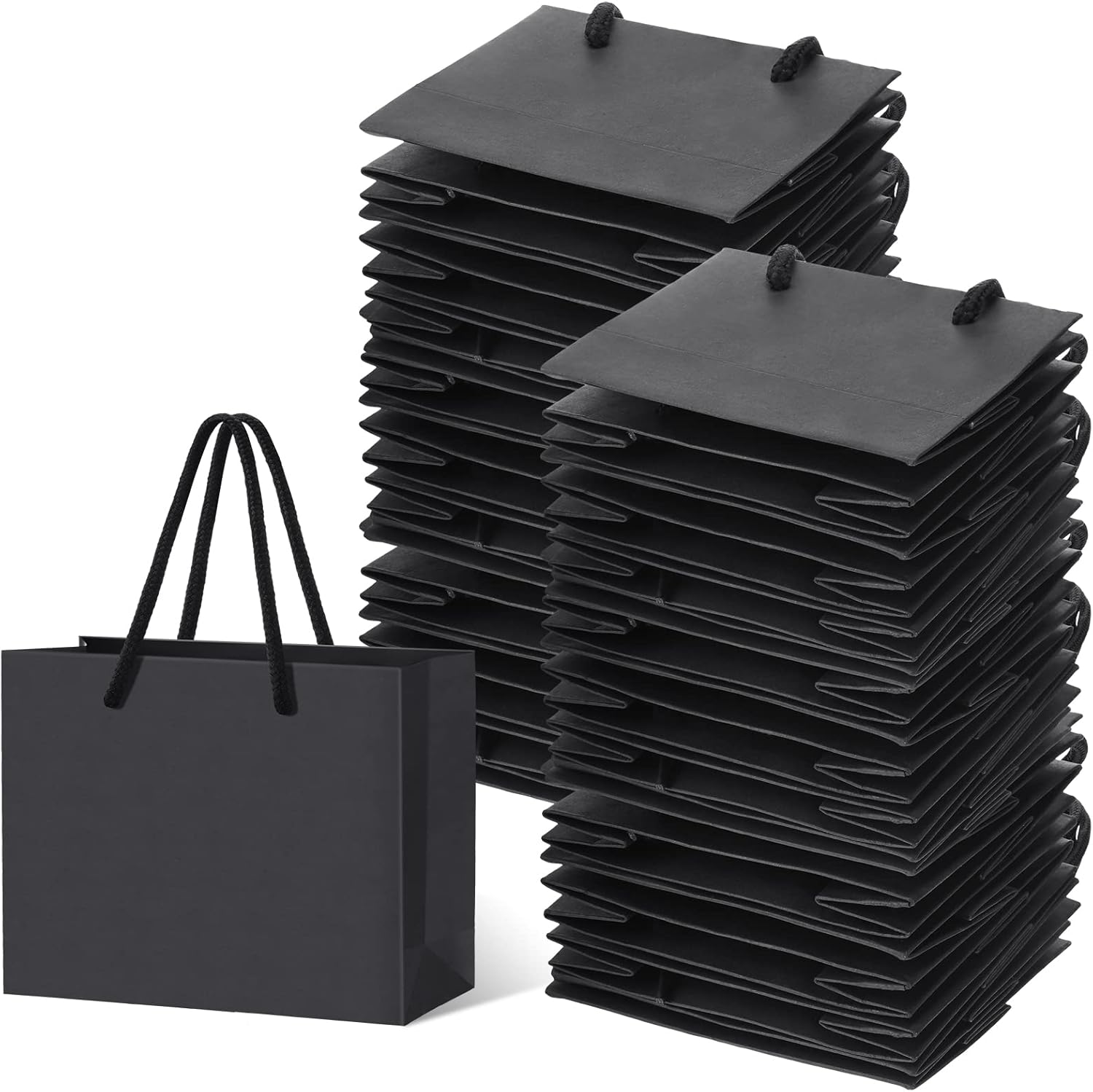 Honoson 100 Pcs Thicken Black Mini Gift Bags with Handles, 3.9 x 4.7 x 2.4 Inch Small Paper Goodie Shopping Bags for Small Business Party Wedding Gift Wrap Valentine