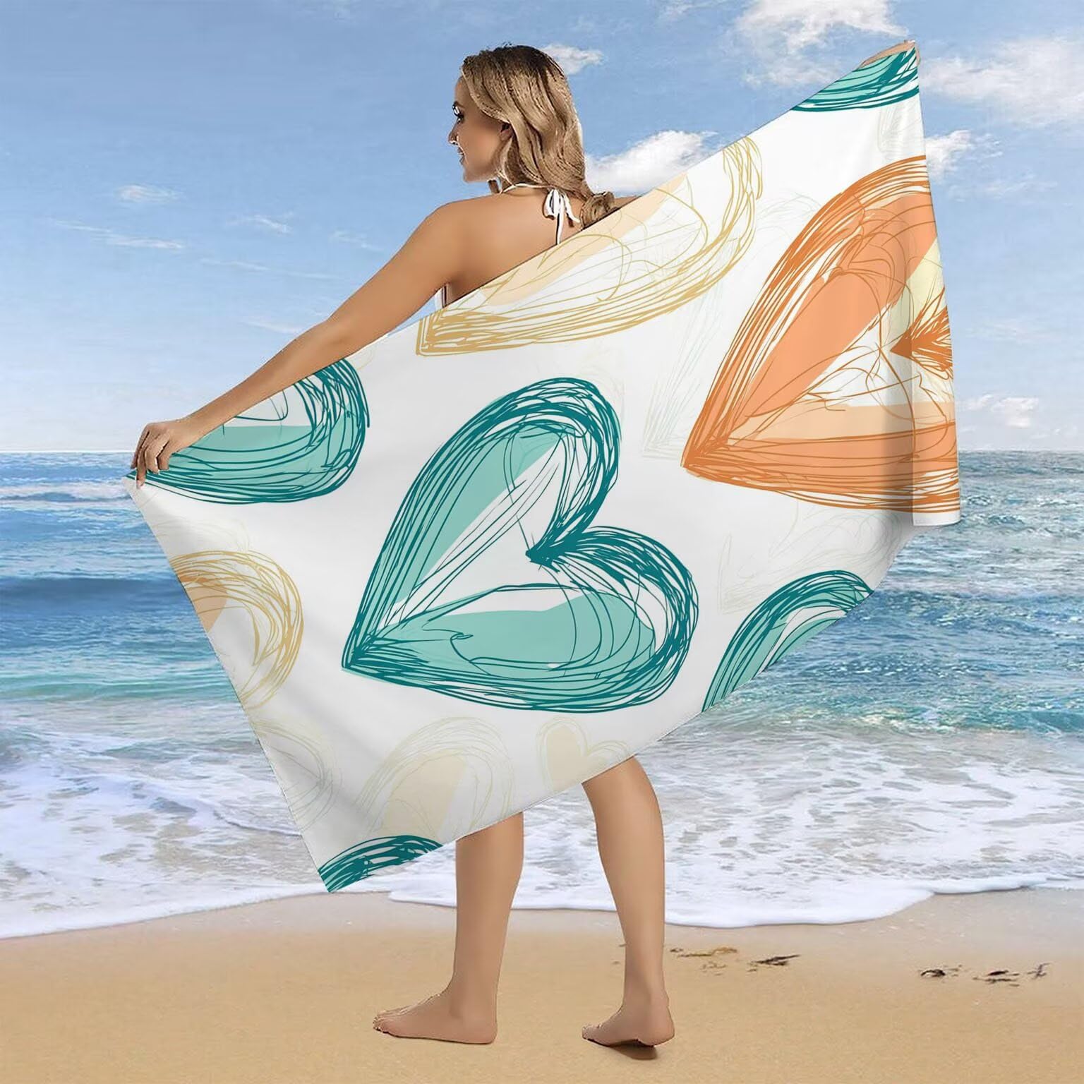 Strandtuch XXL 2er Set 80 x 160 cm, Groß Schnelltrocknendes Mikrofaser Handtuch, Sandfrei Badetuch, Summer Must Haves, für Damen Herren Reise Urlaub Schwimmen Sauna, mit Tasche (Liebe) B-4