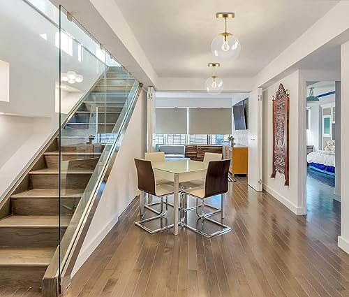 Miniatura 9 de Lámpara de techo semiempotrada dorada con acabado de latón con pantalla de vidrio transparente, iluminación de estilo moderno contemporáneo de