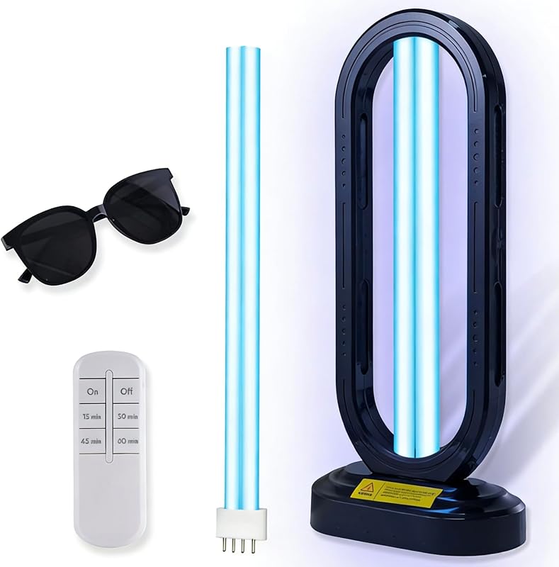 Desinfectante de luz UV con bombilla de repuesto con ozono, lámpara de desinfección UVC con control remoto, desinfectante de luz ultravioleta para todo el hogar, habitación y cocina, esterilizador UV Temporizador de 15/30/45/60 minutos