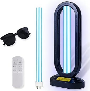 UV Light Sanitizer w/Spare Bulb with Ozone,UVC Disinfection Lamp with Remote Control,Ultraviolet Light Sanitizer for Whole Home,Room & Kitchen,UV Sterilizer15/30/45/60 Minutes Timer