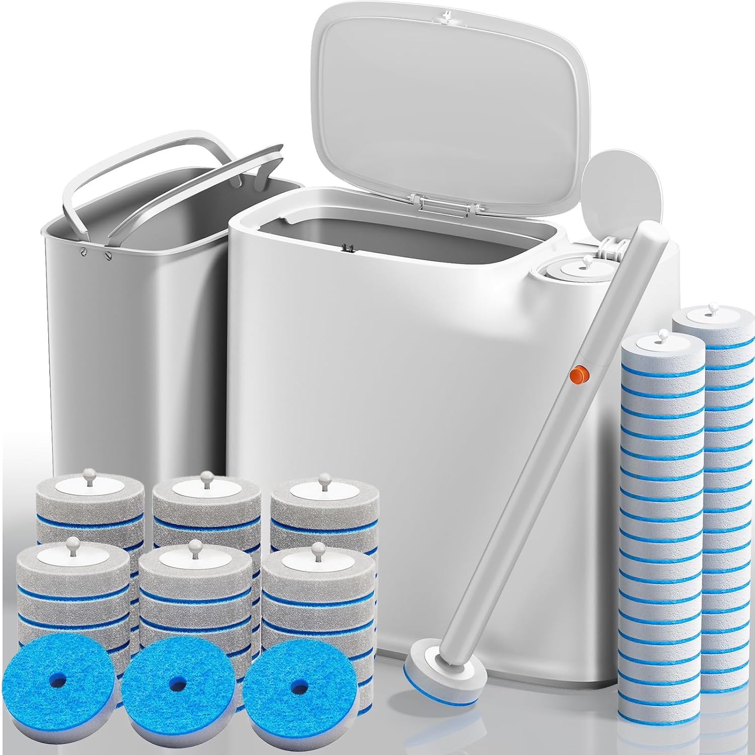 CTIME 36 Toilet Water Stick Refills and 2 Gallon Small White Trash Can Set for Bathrooms, Toilets, and RVs