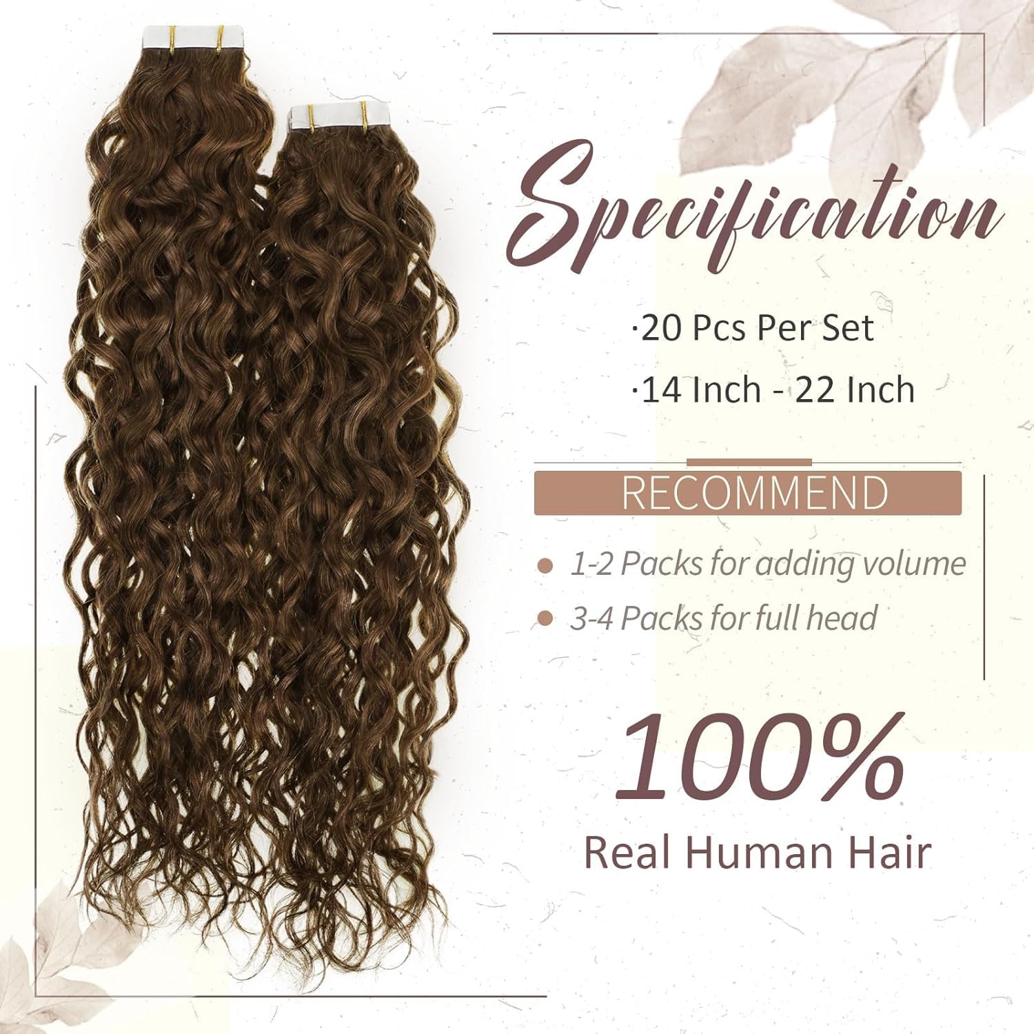 RUNATURE Curly Tape in Hair Extensions Human Hair Dark Brown Tape Hair Extensions Invisible Curly Tape Hair 16 Inch 50 Gram #4 - Image 2