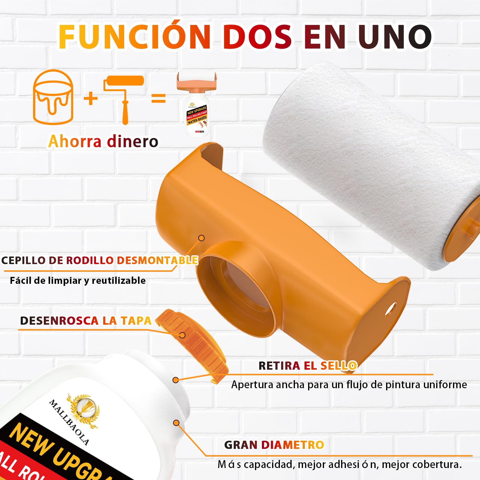 Rodillo Pintura Pared de 500g,Pintura Blanca con Pintura Pared Interior Integrada, Roller Paint para Superficies Blancas, Secado Rápido, Kit de Pintura Interior Blanca Ideal Para Grandes Áreas