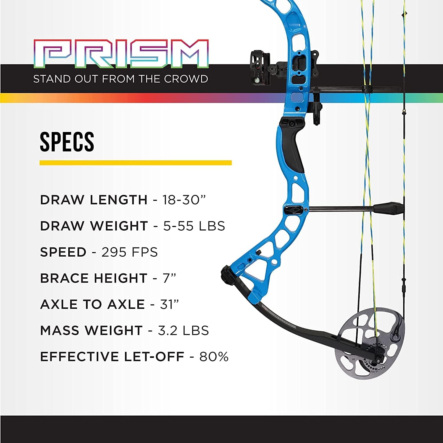 DIAMOND ARCHERY Prism Fully Equipped Adjustable Durable Compound Bow, Right/Left Hand, 5-55 lbs Draw Weight, 295 FPS
