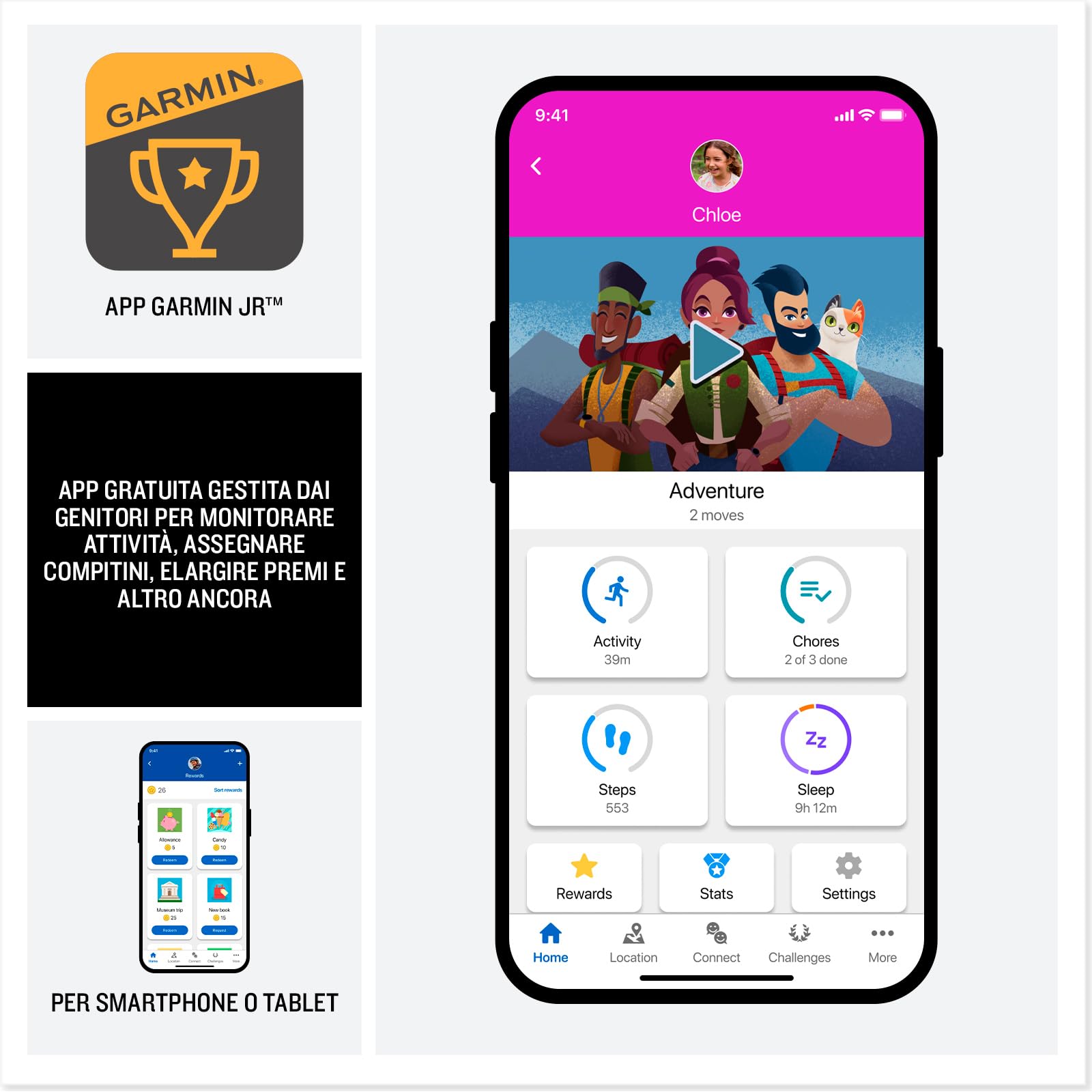 Garmin Bounce 2, Smartwatch per bambini con chiamate e SMS, Tracciamento della posizione in tempo reale, App per lo sport integrate, Autonomia fino a 2 giorni (Purple)