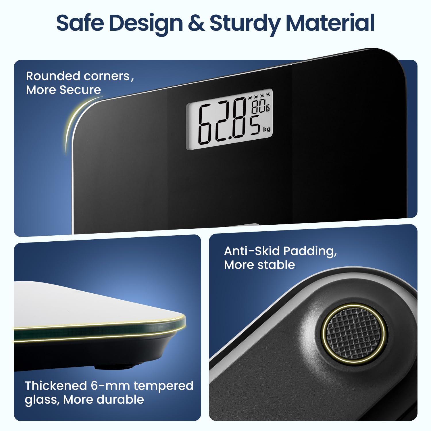 TIPRE Báscula para peso corporal, báscula de peso alimentada por energía solar con potencia infinita, báscula electrónica de baño para pérdida de peso, báscula digital con precisión de 0.01 libras, no