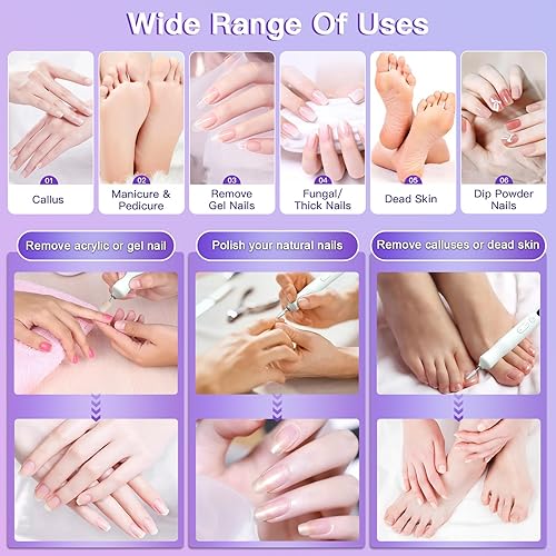 Miniatura 5 de Taladro eléctrico de uñas, máquina profesional de uñas acrílicas con secador de uñas y pantalla digital, juego de archivos de uñas USB portátil para