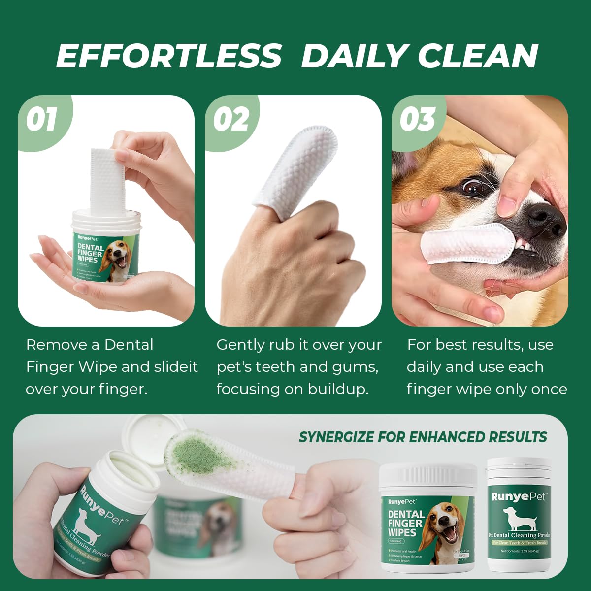 Pet Dental Finger Wipes for Dog & Cats, Remove Bad Breath by Removing Plaque and Tartar Buildup No-Rinse Dog Finger Toothbrush, Disposable Gentle Cleaning & Gum Care Pet Wipes, 50 Counts - image 7