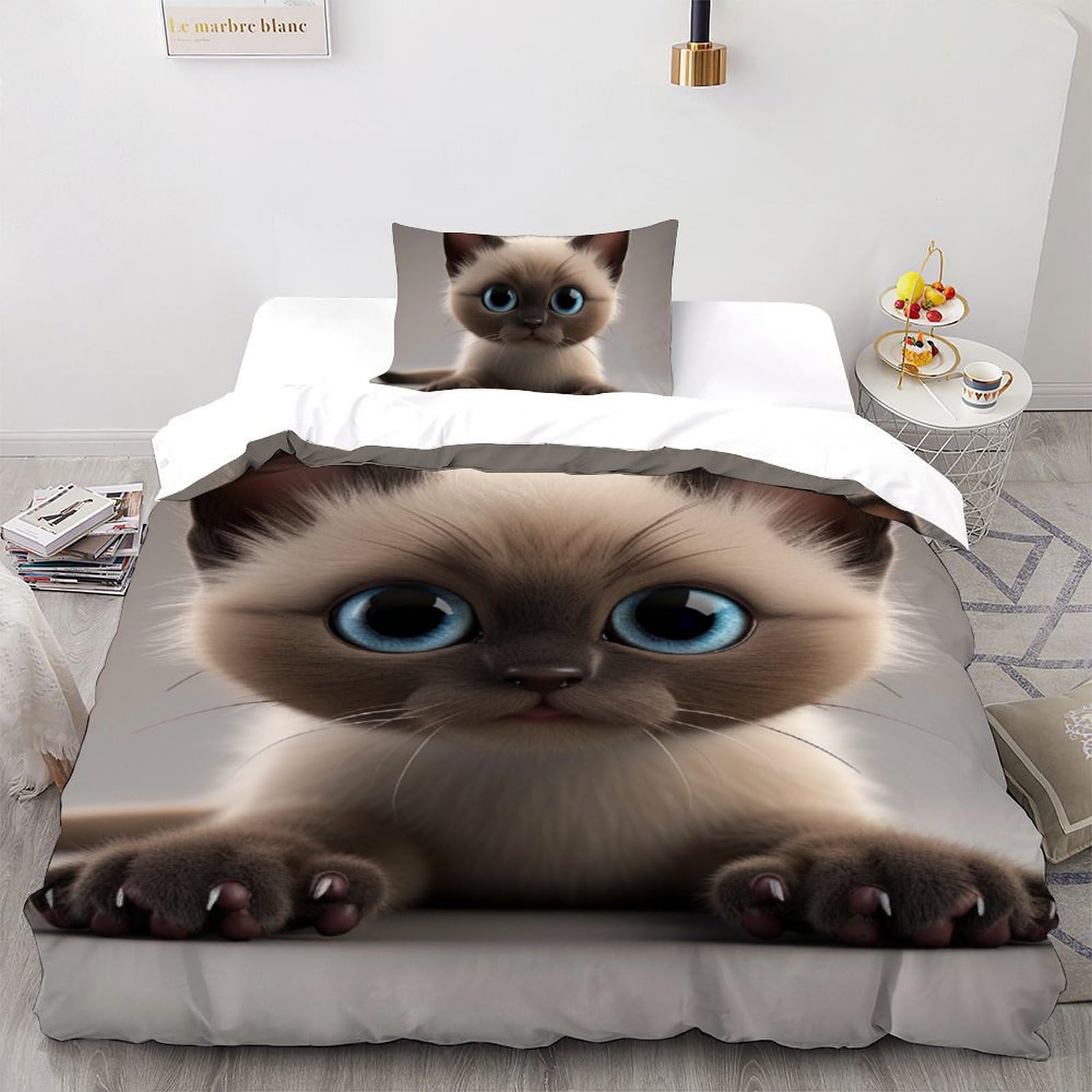 Housse de couette chaton mignon anti-plis en microfibre douce pour lit 1 personne
