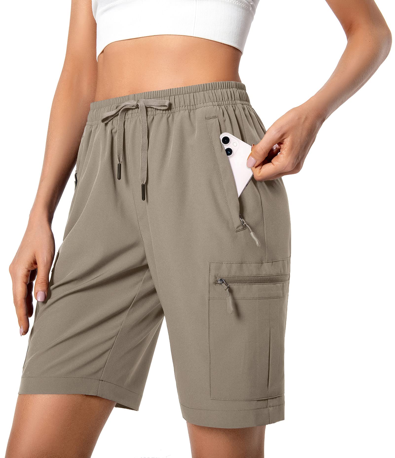 Hugut Women's Lightweight Hiking Cargo Shorts Quick Dry with Zipper Pockets