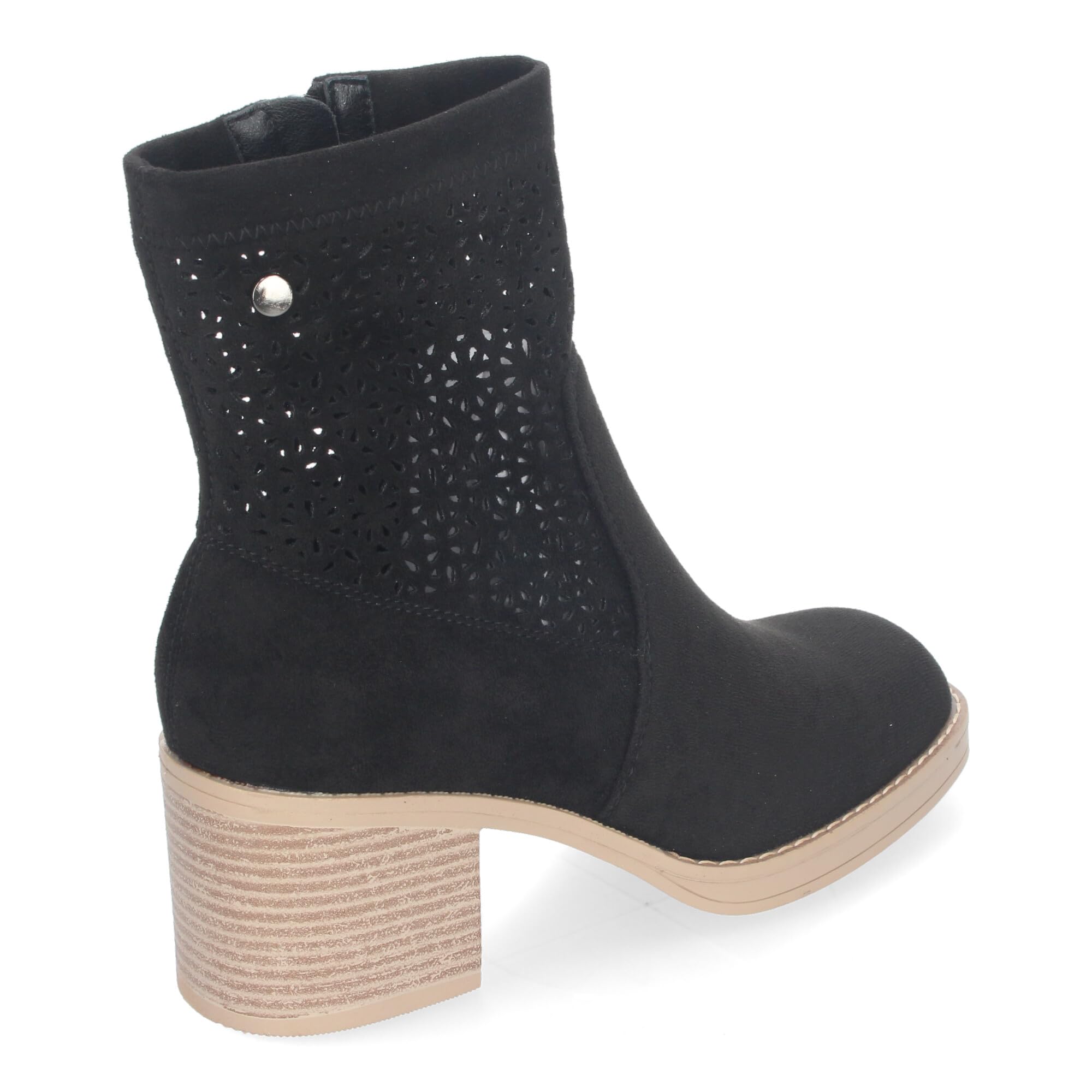 shoes&blues.es Botines de Mujer Primavera Verano Elegantes y Comodos con Tacon Ancho, Diseno Perforado con Cremallera Lateral, Ideal para Cualquier Ocasion