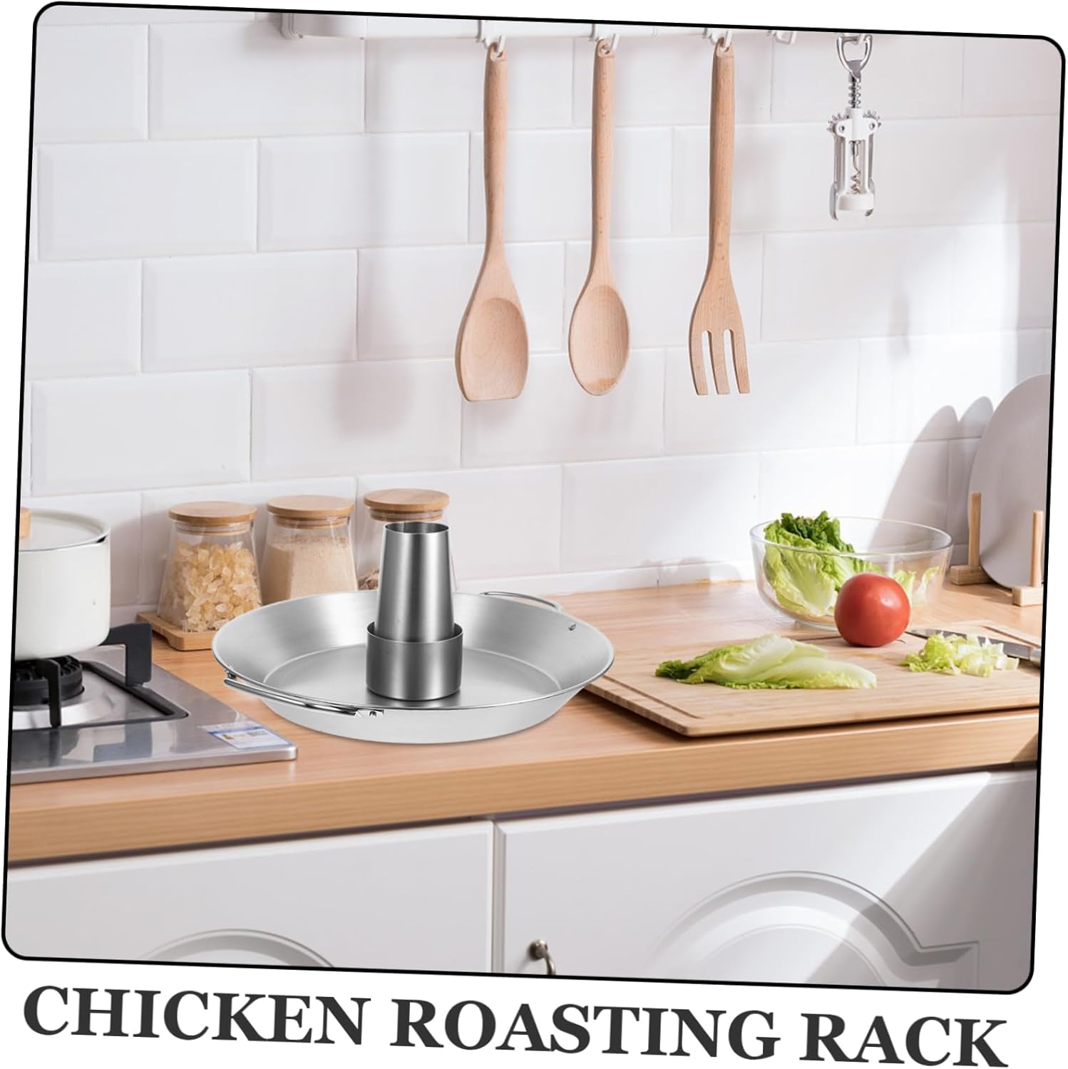 KICHOUSE Stainless Steel Chicken Roaster Pan with Vertical Roasting Rack Labor-saving Bbq Grill Stand for Turkey and Chicken Multipurpose Oven and Outdoor Camping Cookware