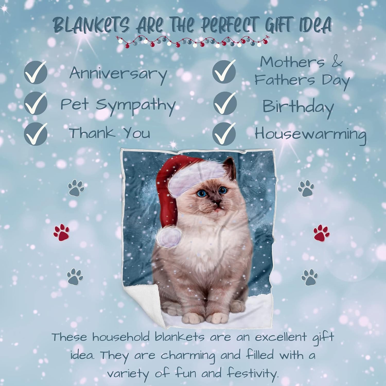 Doggie of the Day Ragdoll Cat Blanket - Let it Snow - Super Soft & Warm Pet Theme for Sofa or Bed, Warm Fleece, Sherpa or Woven Material, for Dog Lovers BLNKT163286 (50x60 Sherpa)