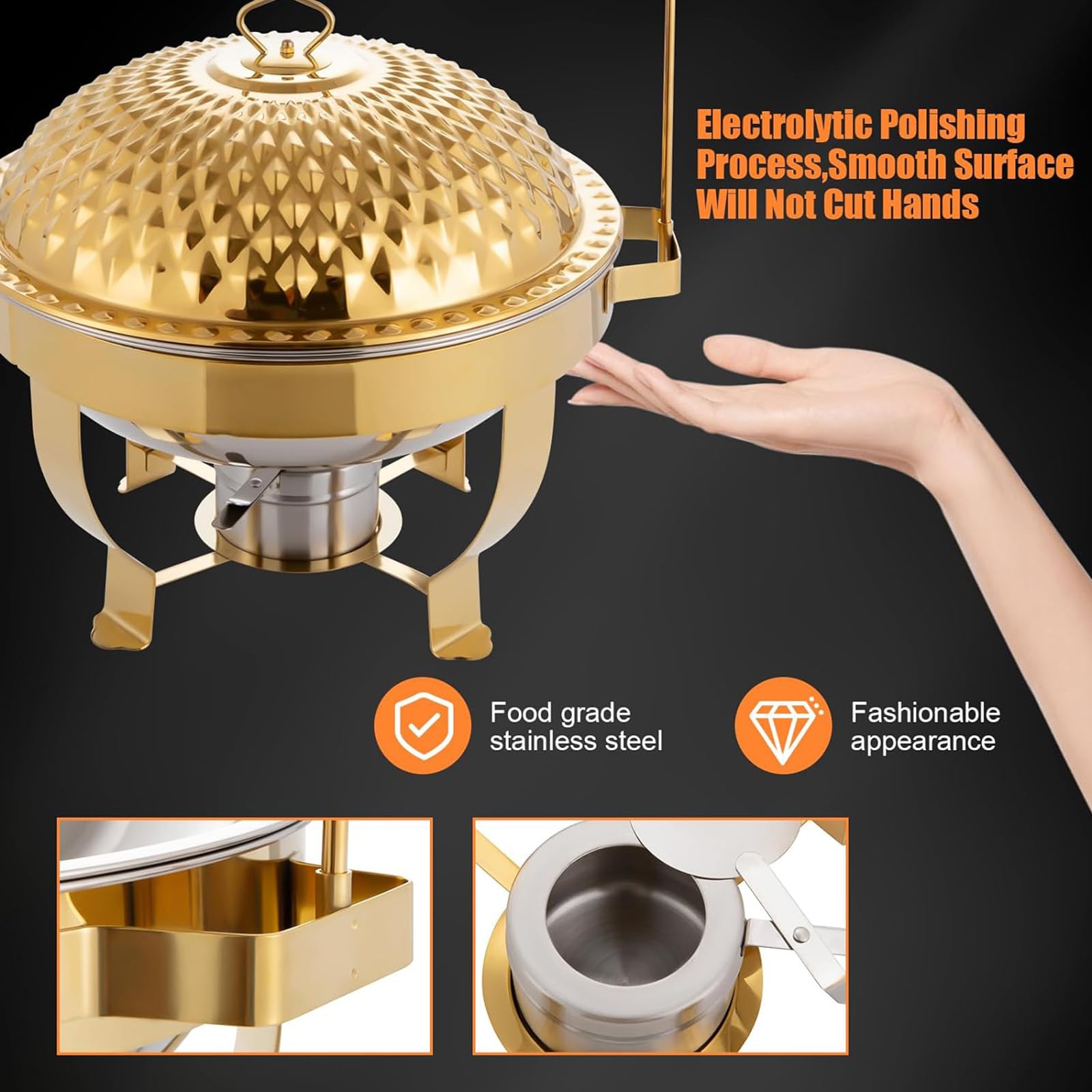 Scaldavivande rotondo in acciaio inox, con gancio, ideale per catering, buffet e feste