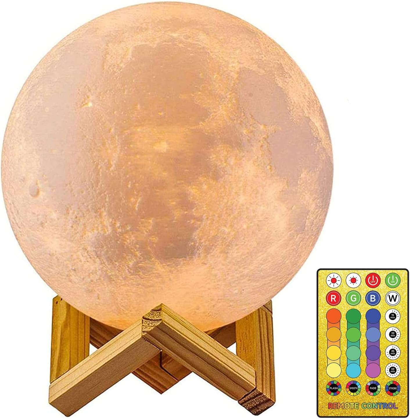 AED Moon Lamp 2023 Upgrade with Timing- Lamp for Bedroom Moon Night Light for Adults Kids Baby- Gifts for Girls Boys Women Men- Remote & Touch Control Wooden Stand (5.9 inch, Standard Size)