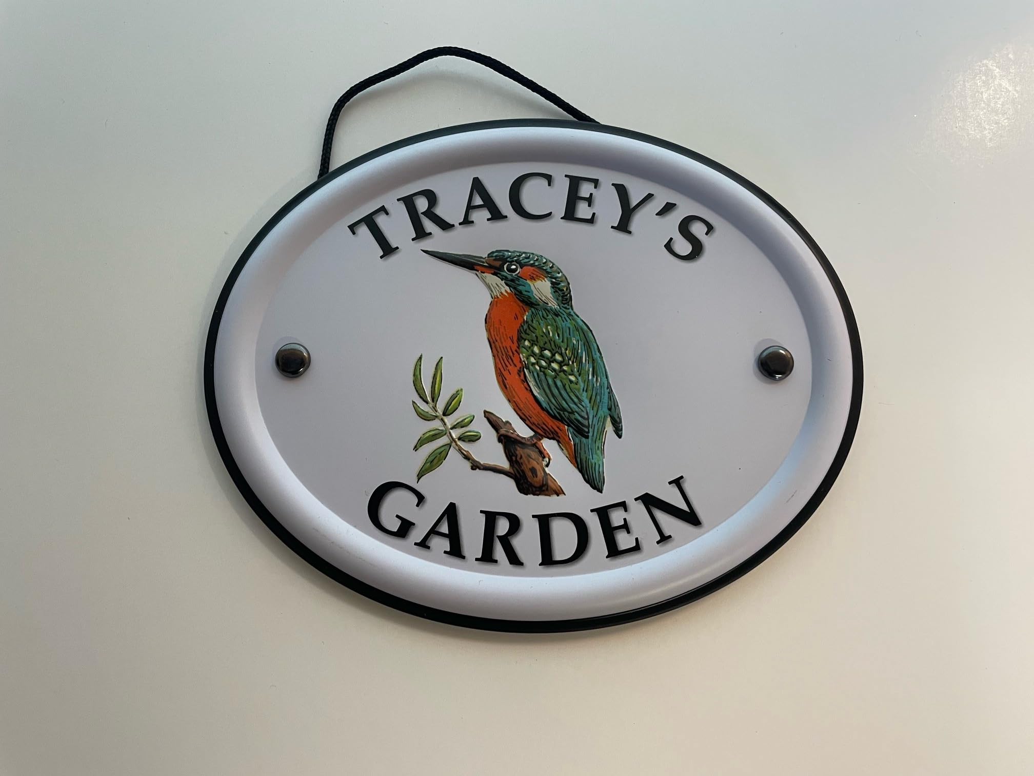 Personalised Embossed Metal Garden Sign 12x15cm – British Bird Design – Outdoor Decorative Hanging Garden Plaque – Weatherproof Metal Sign for Garden Walls Fences or Sheds (Tracey)