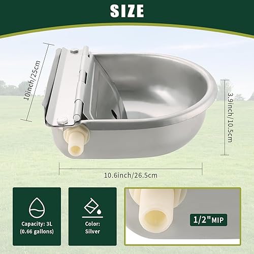 Miniatura 2 de Cuenco automático de agua potable para animales con válvula de flotador, cuenco de agua potable de acero inoxidable para caballo, cabra, cerdo,