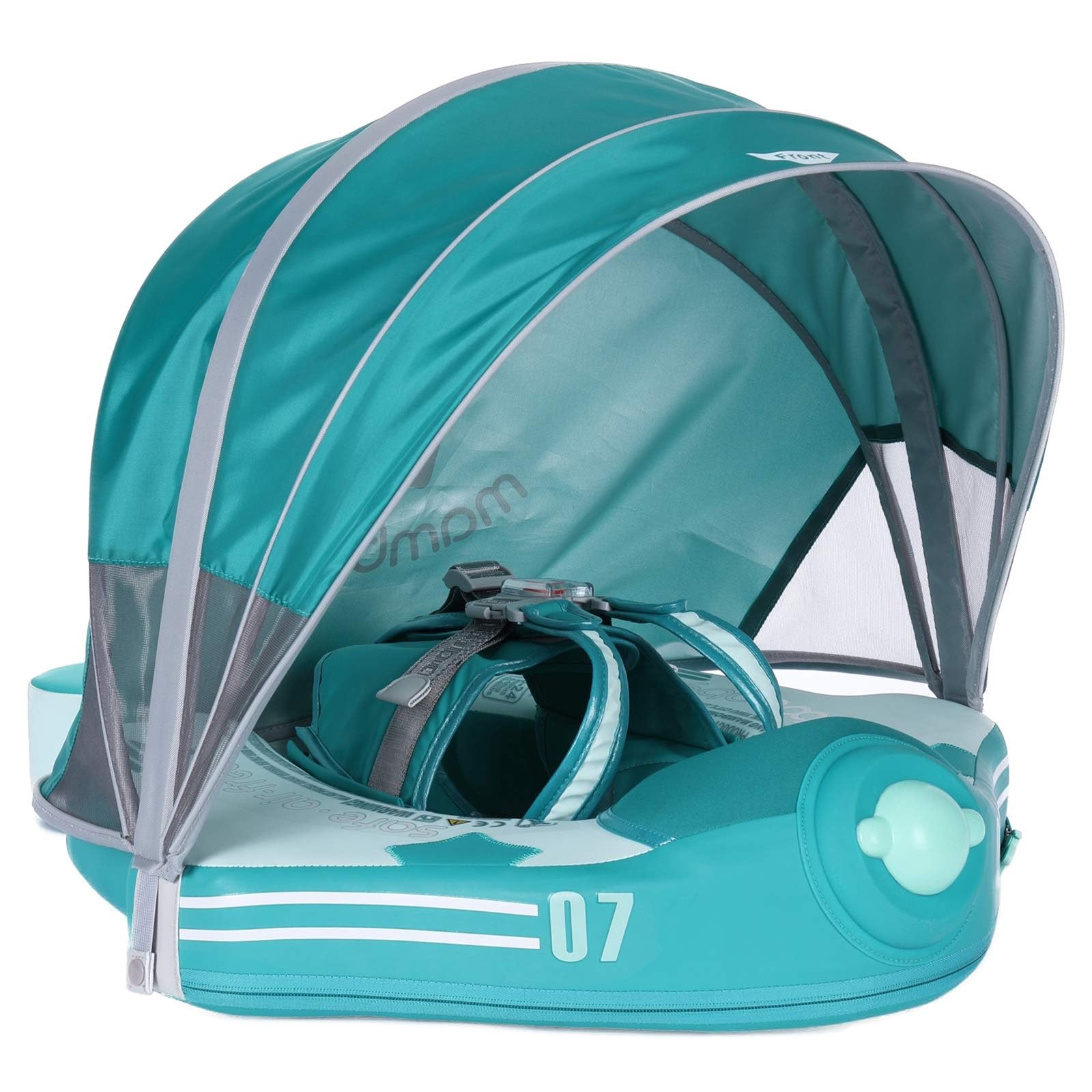 Bebé Piscina Infantil,Flotador con Toldo De Sol Inflable Bebé Natación Floatie con Esponja De Seguridad Inferior De Apoyo Juguetes De Agua Entrenador De Natación para La Edad De 3-24 Meses