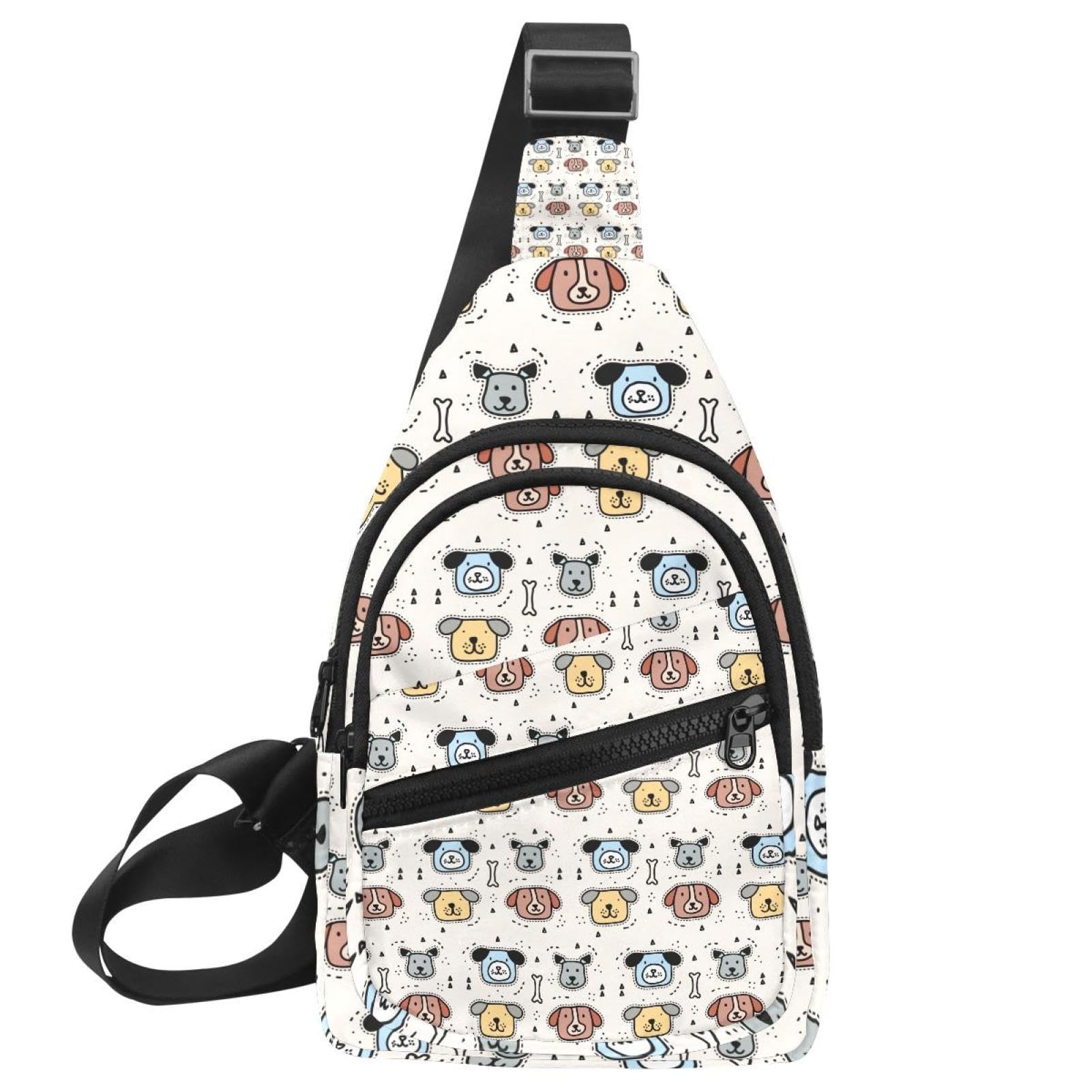 Bolsa de pecho con diseño de perros y correa de hombro ajustable multicolor 7
