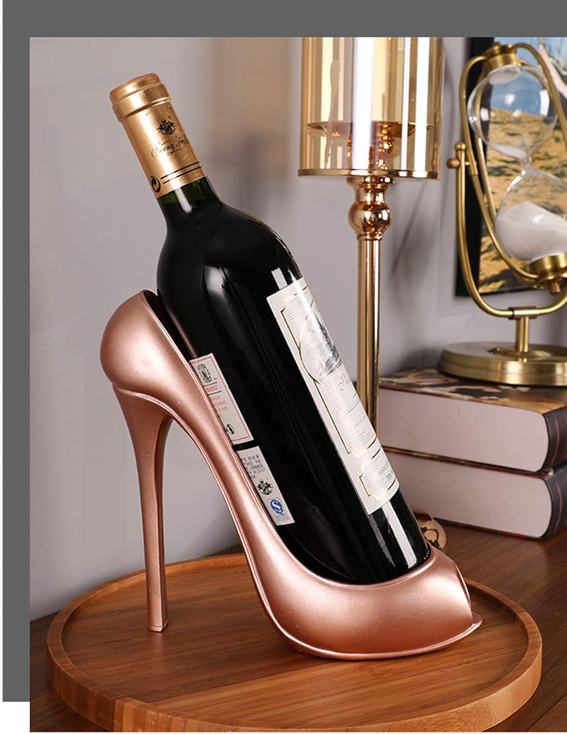 Fantes High Heel Wine Holder Bottle Rack Counter Top Storage Stand for Wedding Party Home Decor (Rose Gold High Heel)