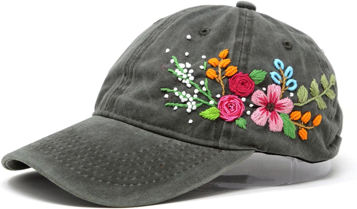 Unique Hand Embroidered Floral Flower Design Baseball Cap 100% Cotton