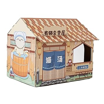 Aswadh Corrugated Cardboard Cat House with Scratching Pad for Training Toy Cats Brown