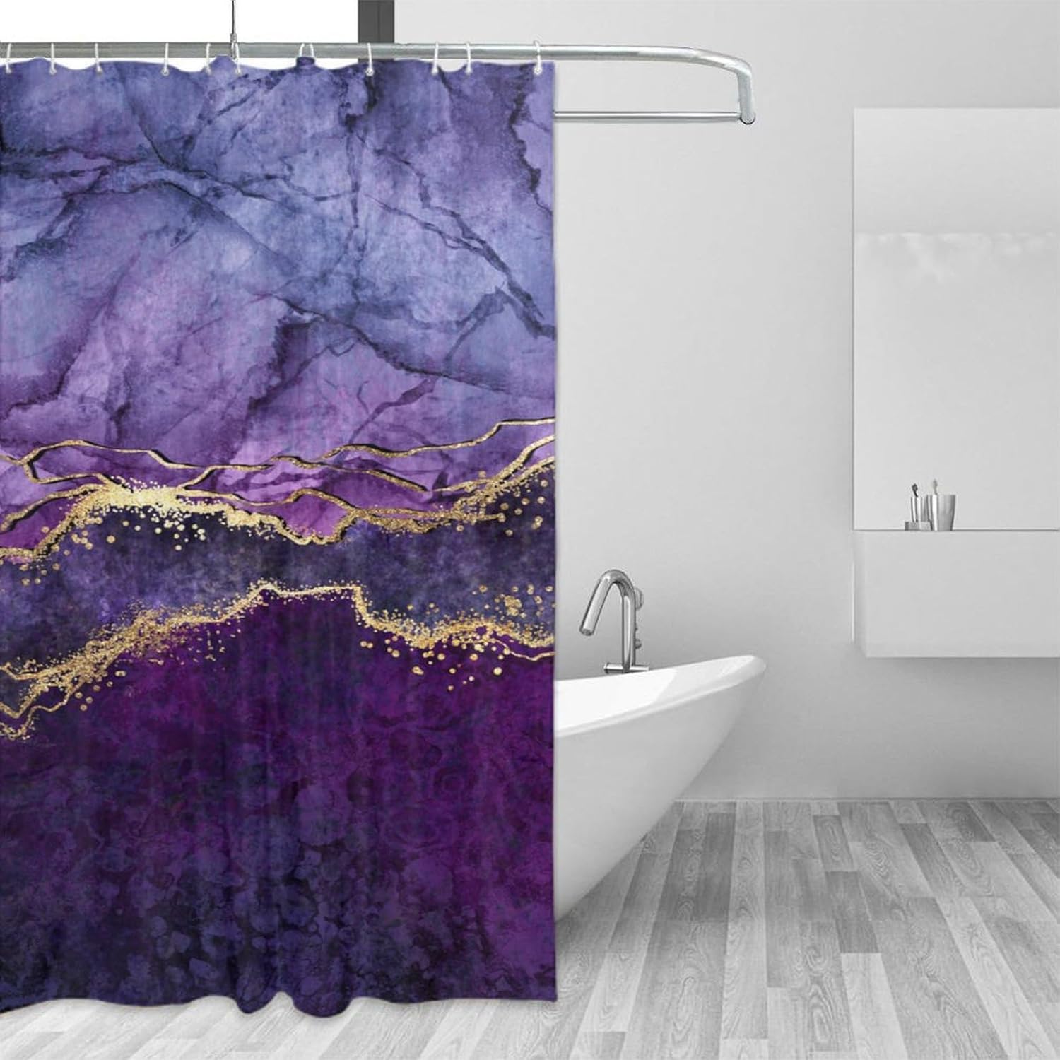 Purple and Gold Marble Shower Curtain,Modern Abstract Luxury Texture Art Printed Shower Curtain for Bathroom Decor Polyester Fabric Waterproof Upholstery Hook 66x72inch