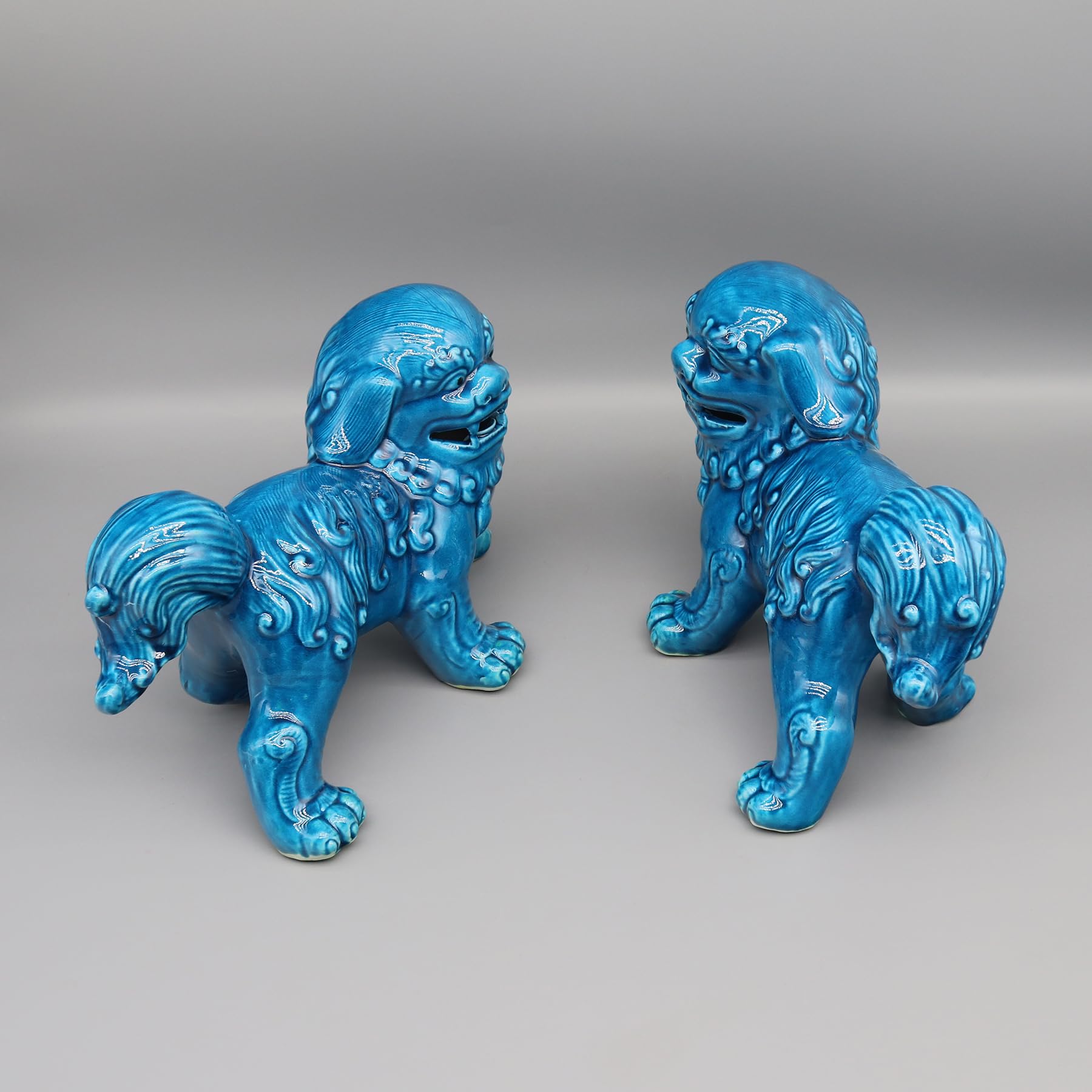 Eastern tide Statua decorativa in ceramica del leone custode, finitura smaltata blu, stile tradizionale cinese