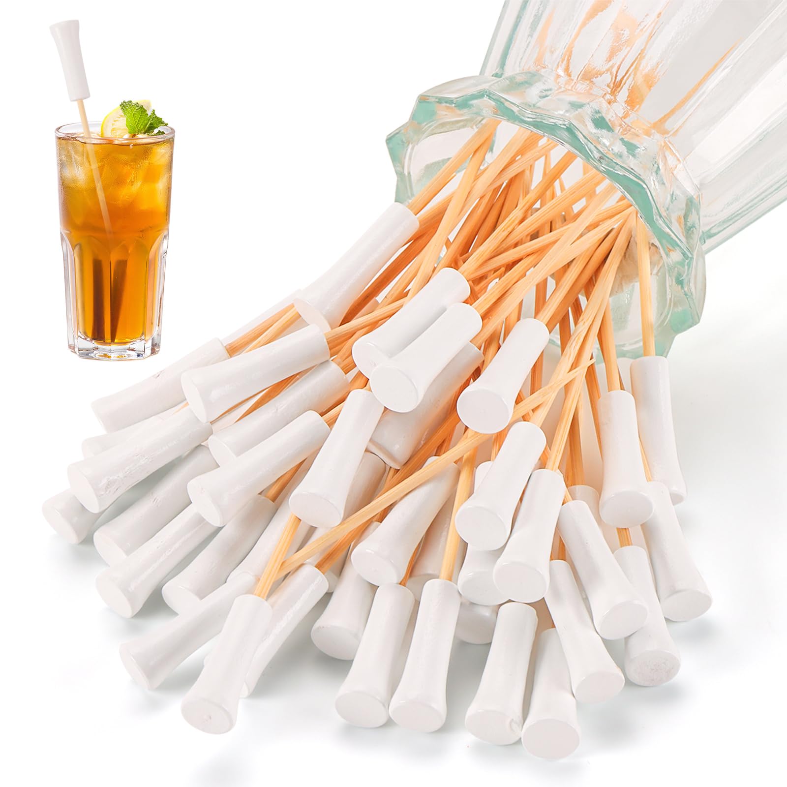 Pics à cocktails en bambou blanc 12 cm de style golf pour vos apéritifs et buffets de fête (100 pcs)