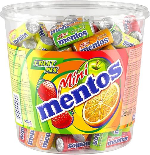 Mentos Mini Candy Candy Strawberry, Apple, Orange, Lemon, Pack of 120 Individual Wrapped Mini Rolls, Great Share Bucket for Parties, Birthdays