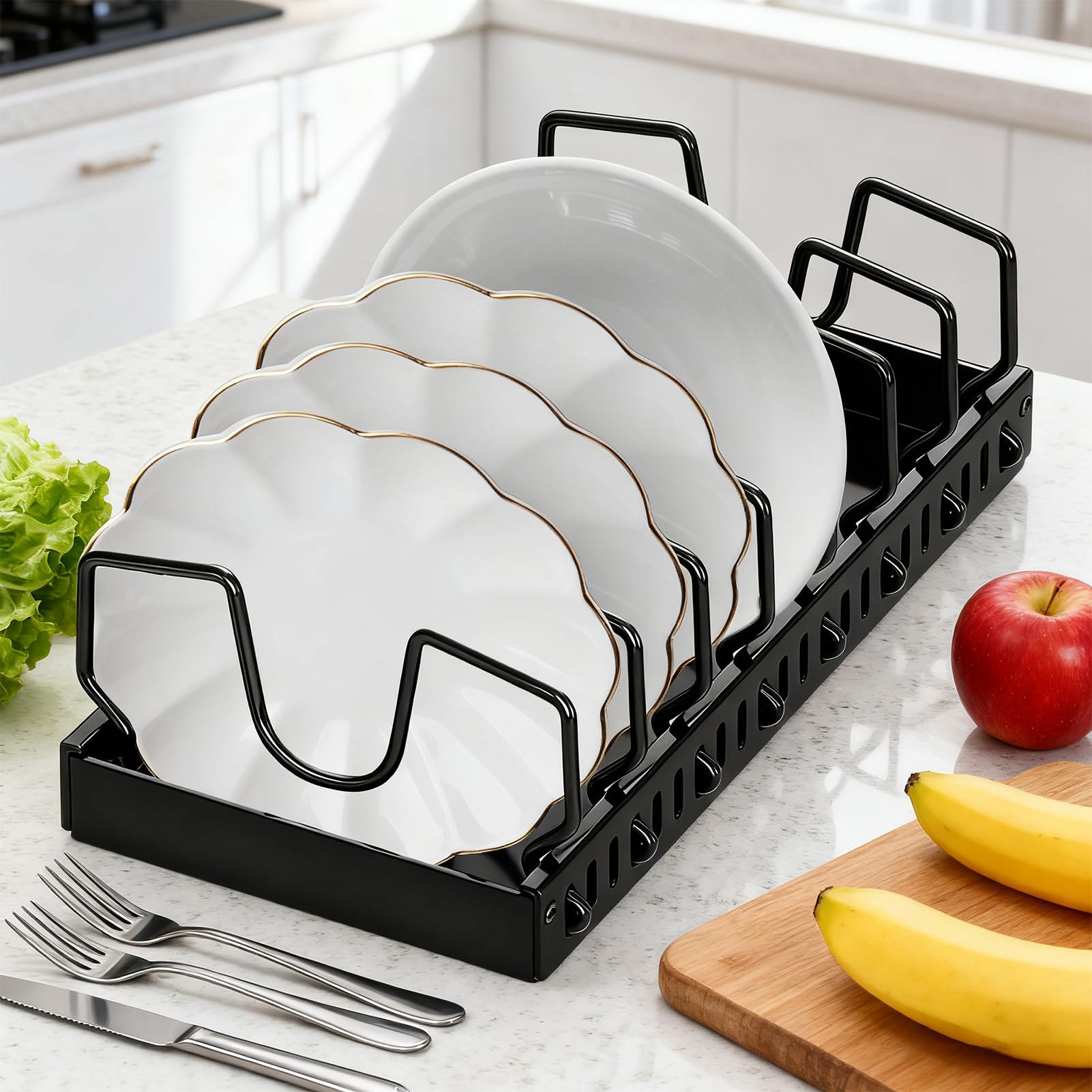 Generisch Organizer estraibile e padelle – Scaffale adesivo – Organizer | con coperchio regolabile in altezza con rotelle, per utensili da cucina, pentole e da forno organizzazione
