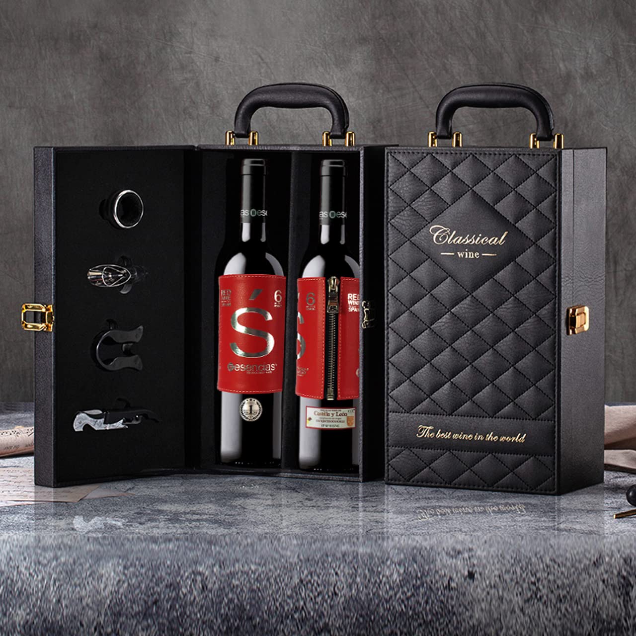Estuche Maletín de Vino Tinto Premium Edición Limitada con 4 Accesorios