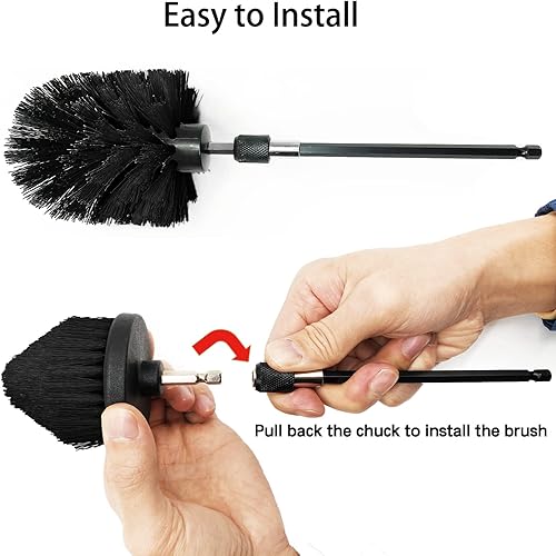 Miniatura 6 de Juego de accesorios de cepillo de taladro, paquete de 7 cepillos de limpieza eléctrica de 14 pulgadas + accesorio prolongado para taladro, cepillo