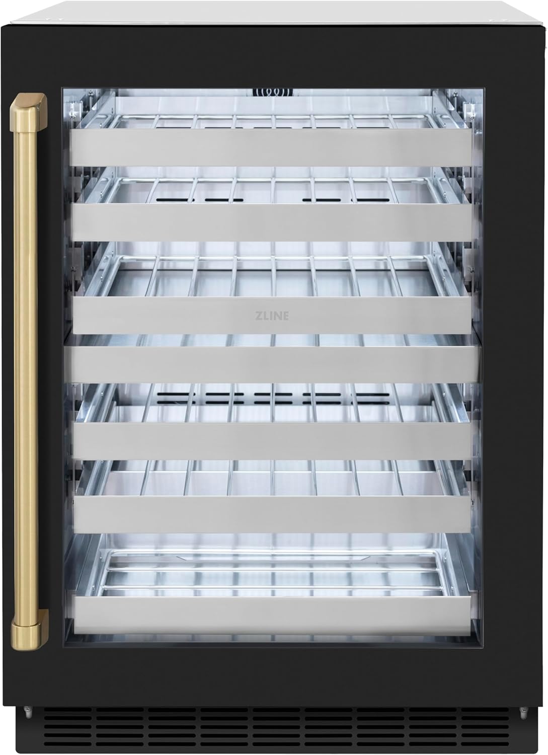 ZLINE Autograph Edition 24 in. Touchstone Dual Zone 44 Bottle Wine Cooler With Black Matte Glass Door And Champagne Bronze Handle (RWDOZ-BLM-24-CB)