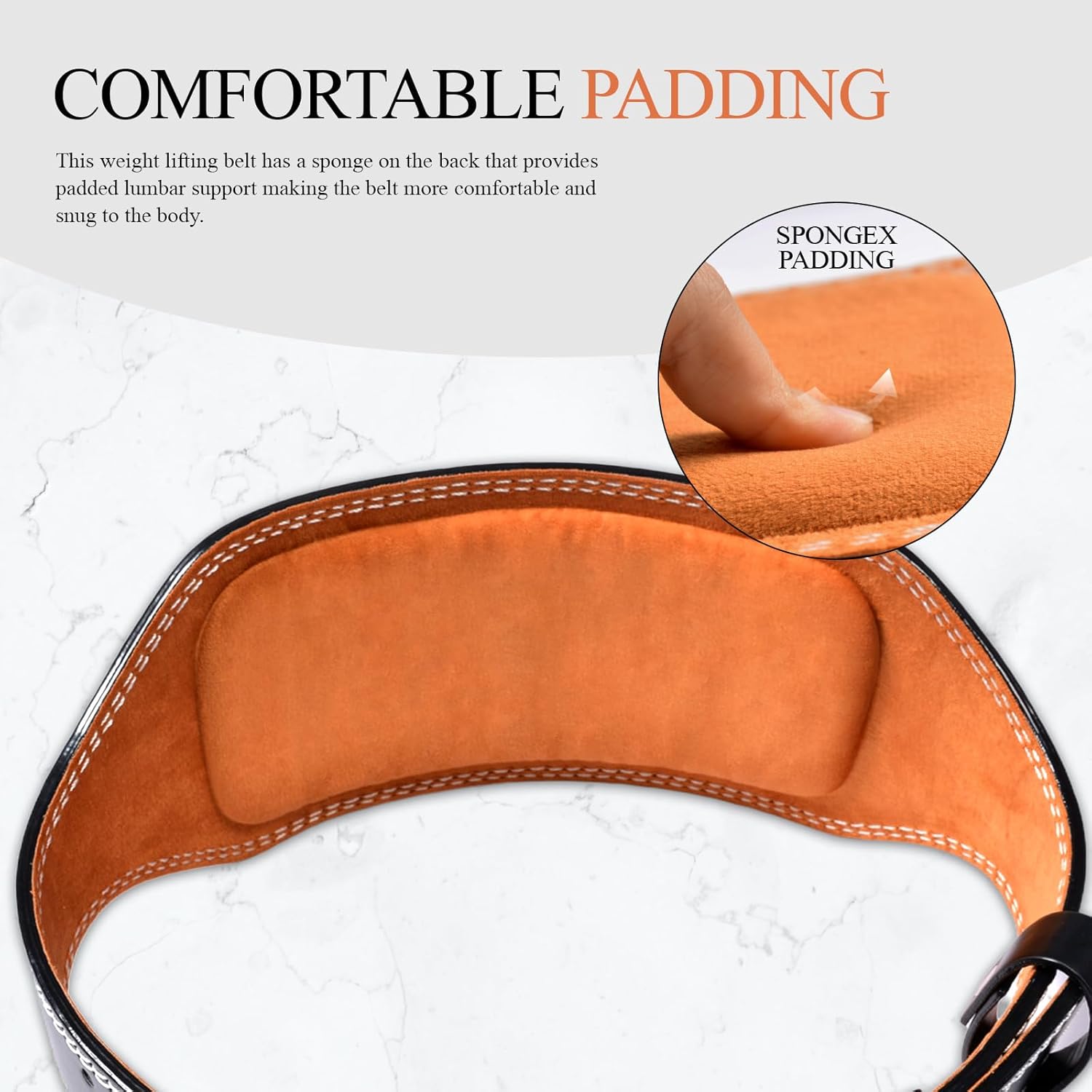 Leather Gym Fitness Belt, 4" & 6" Padded Lumbar Back Support, 10 Adjustable Holes for Weightlifting Powerlifting Bodybuilding Deadlift Squat Workout Strength Training - Image 6