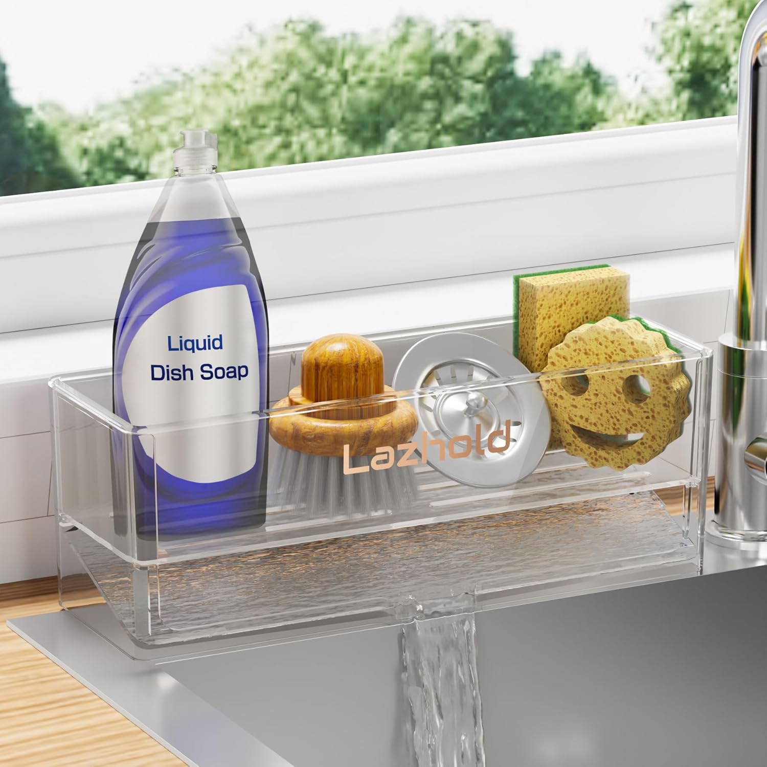 Sponge Holder for Kitchen Sink Large Sink Caddy Durable Anti-Rust PET Removable Rack Rounds Corners Kitchen Sink Organizer